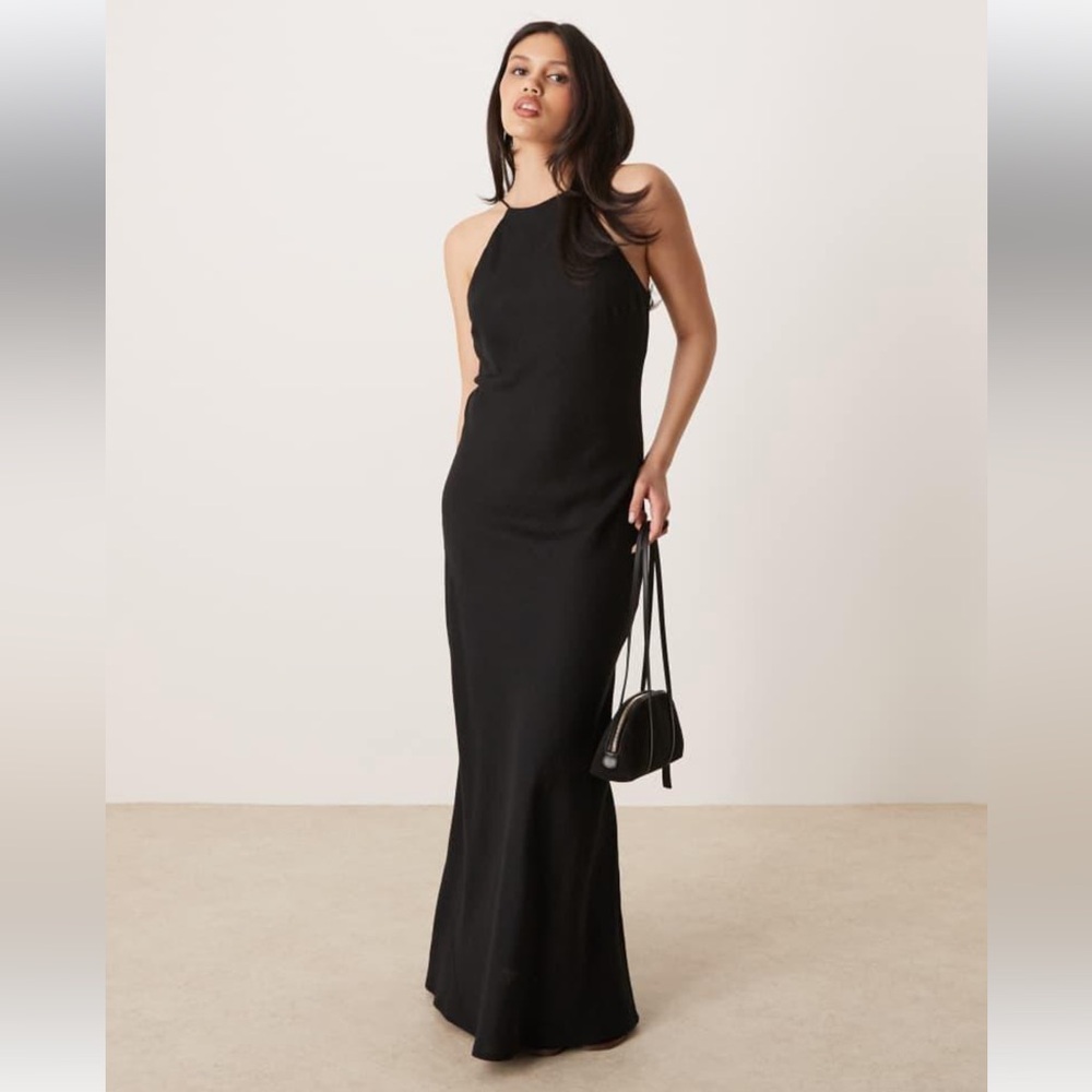 ASOS Linen Dress Maxi Black Halter Neck